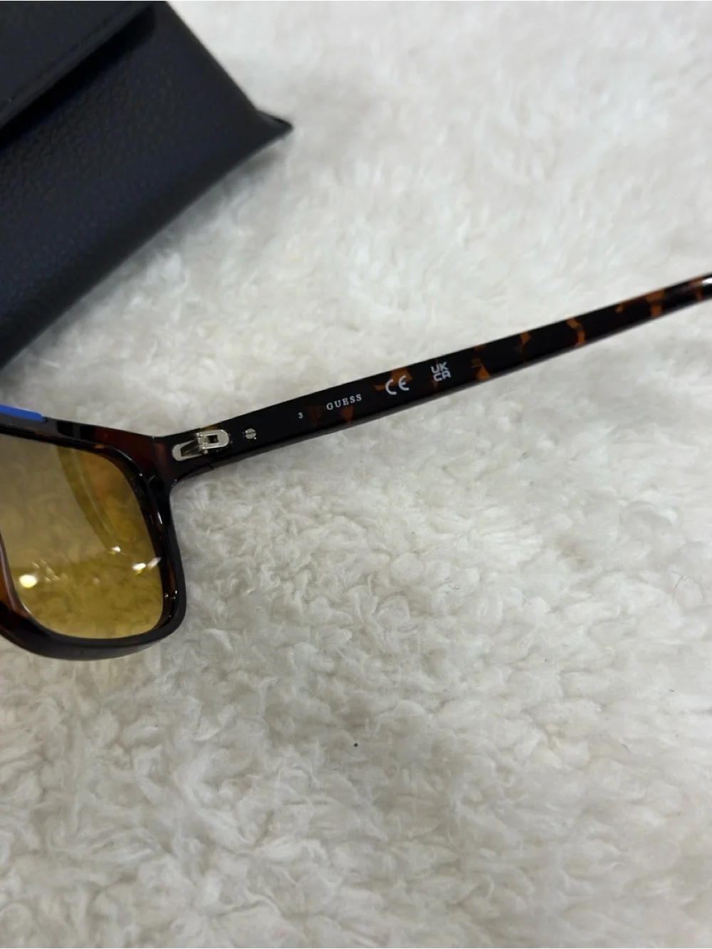GUESS Black Frames with Yellow Lenses and Blue Top Bar aviator sunglasses
